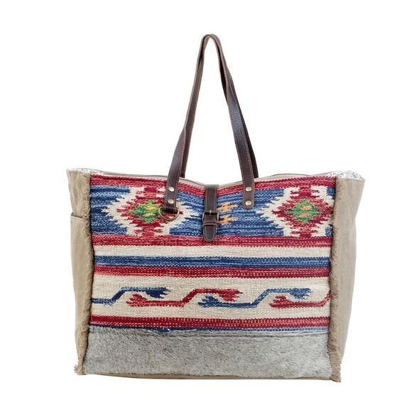 Myra Bag Handmade Wild Weekender Bag Upcycled Canvas & Cowhide Leather - Picture 2 of 7